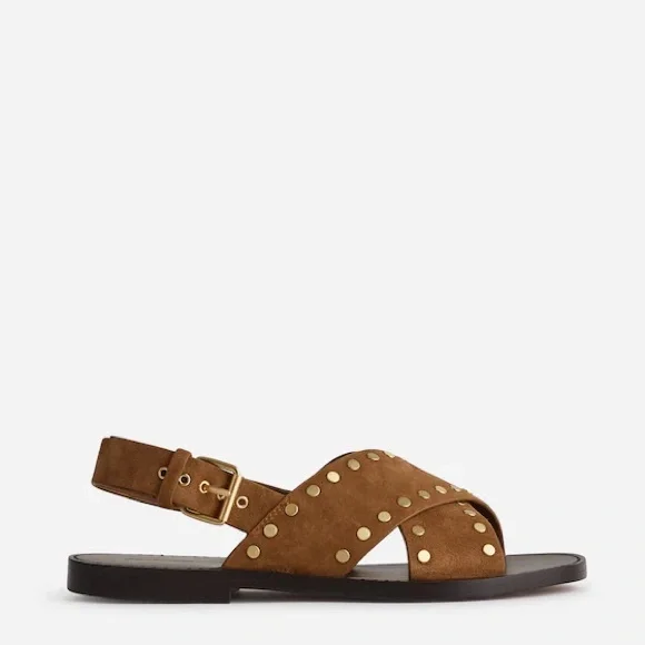 New! MADEWELL 10 The Tuley Crossover Sandals Slingback Studded Suede Dried Acorn - Picture 3 of 8